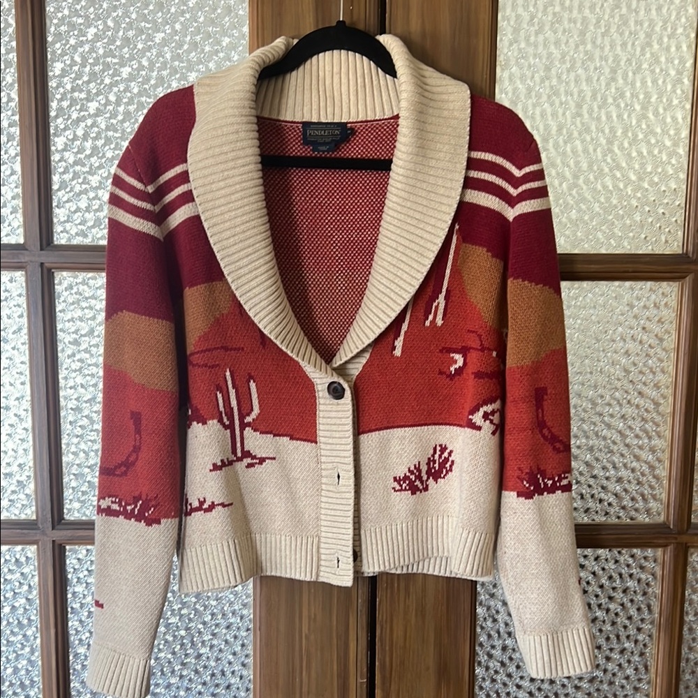 Pendleton Red and Cream Shawl Collar Cardigan Sweater
